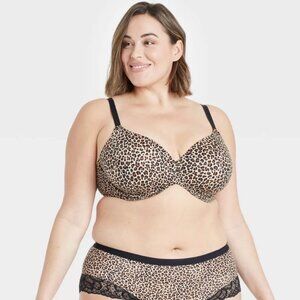 NWT Women's Leopard Print Superstar Lightly Lined T-Shirt Bra - Auden Black